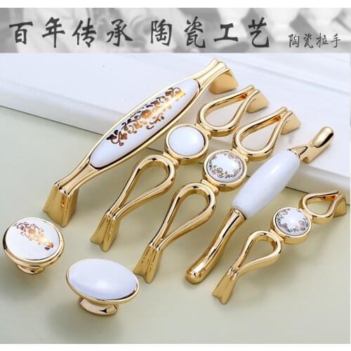 White Ceramic Door Handles European Antique Furniture Handle Drawer Pulls wooden door knockers 1pcs