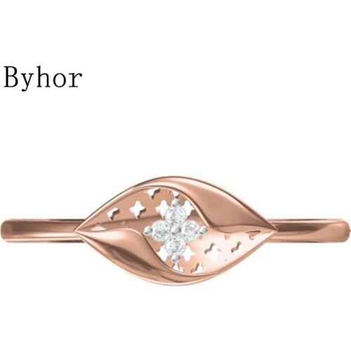 Byhor Solid 14K White+Rose Gold 0.028ct Natural Diamonds Fine Jewelry Trendy Wedding 2020 новинка ring Diamond leaf кольца Women