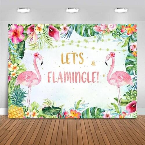 Let 'S Flamingle Backdrop Summer Tropical Flower Palm Photo Background Hawaii Style Flamingo Birthday Baby Shower Party Decor