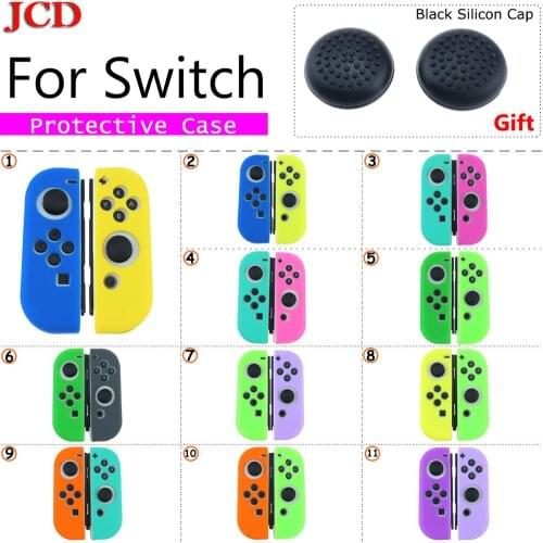 JCD Hot 1 Set Soft Silicone Anti-Slip Protective Sleeve Cover + Black Silicon Cap Joystick Caps Cover for Nintend for Switch Con