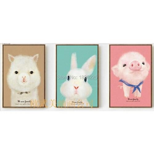 Cartoon Oil Painting on Canvas Abstract Animal Wall Art for Home Decoration 1set Happy Rabbit Pig Painting No Frame