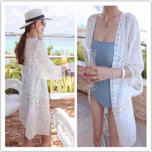 By dhl 100pcs hot Embroidered Sheer Swimsuit Cover Up See-through Lace Cover Up Women Beach Cardigan Bathing Suit Cover Up