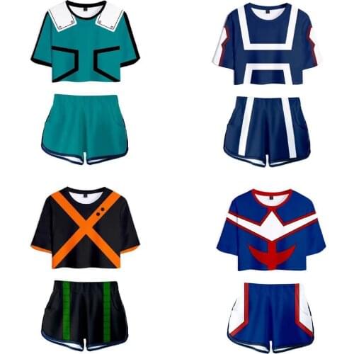 Anime My Hero Academia Cosplay Costume Midoriya Izuku Short T-shirt Showing Belly Sexy Girls Women Summer Navel Suit Jerseys
