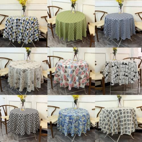 Cotton Linen Nordic Round Tablecloth Colored White Green Stripe Pattern Dust Cover Washable Table Cloth for Tea Table 150cm