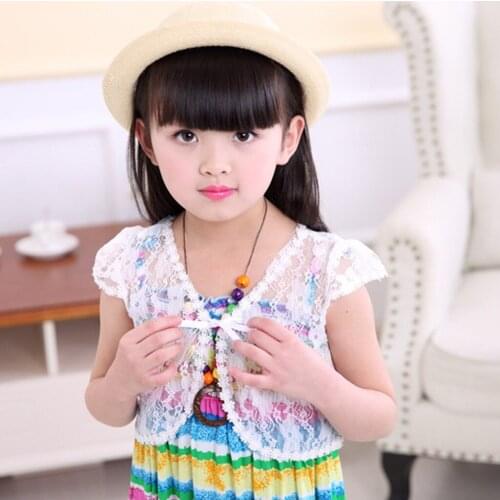 Sweet Childrens Baby Girls Lace Shawl Coat Lace-Up Bolero Jacket Wedding Short Outerwear Kids Fashion Summer Clothing 2-8 Years