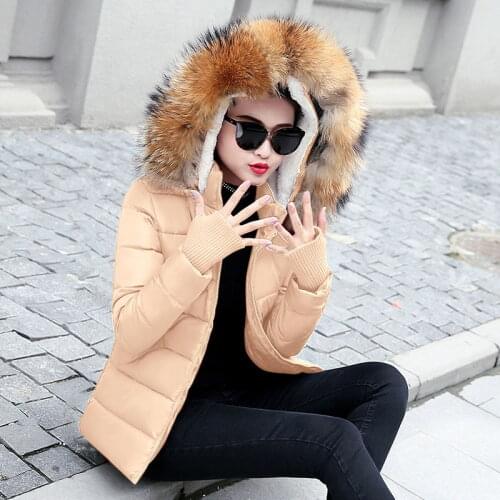 Female Warm Winter Jacket New 2021 Fashion Women Winter Coat Hooded Down Parka Fake Fur Coat Wool hat Female Short Outerwear