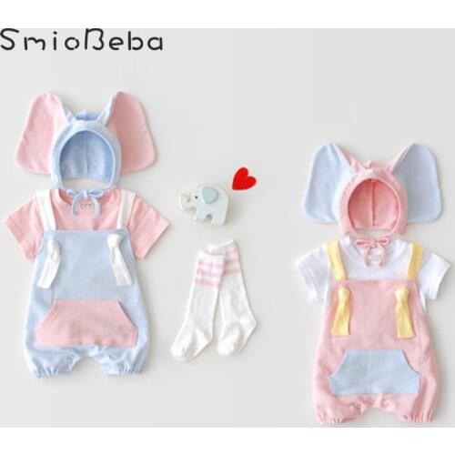 Summer Baby Boy And Girl Rompers Sleeveless Jacket, Lovely Elephant Ear Cap Two-piece Crawling Suit 2019 Roupas Infantil Menina