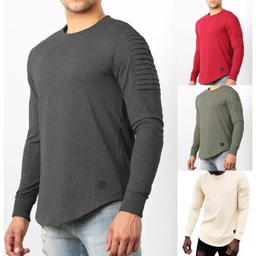 2021Brand Spring And Autumn New Casual Mens Round Neck T-Shirt Male Ruffled Raglan Sleeve Bottoming Shirt Trendy Long-Sleeved