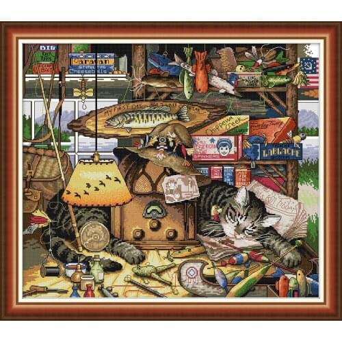 NKF I Want Go Fishing Stamped Cross Stitch 11CT14CT DIY Kits Needlework Embroidery Cross Stitch Set for Home Decor