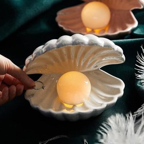 Japanese Style Ceramic Shell Pearl Night Light Streamer Mermaid Fairy Shell Night Lamp For Bedside Home Decoration Xmas Gift