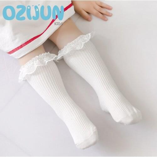 2020 New Lace Baby Cotton Knees Socks Double Needle Knee-high Socks Solid Color Princess Girls Kids Socks