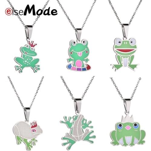 ELSEMODE 10 Style Lovely Frog Pendant Necklace Jewelry Stainless Steel Animal Necklaces For Children Kid Birthday Gift