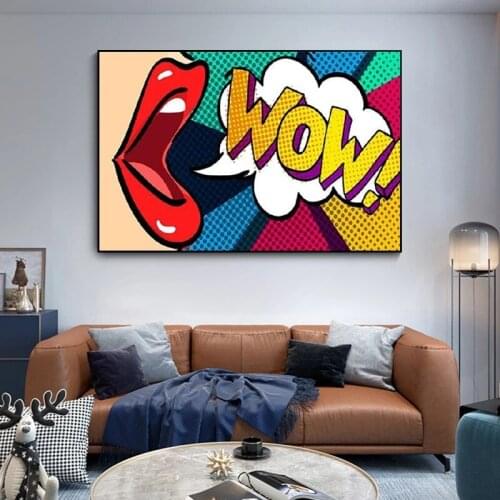 Pop Comic Style Woman WOW Omg Shock Canvas Painting Posters and Print Abstract Wall Art Picture for Living Room Home Decor