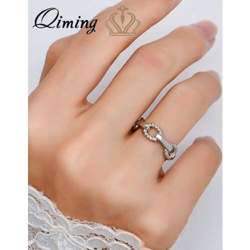 QIMING Handmade Geometric Women Ring Link Chain Style Minimalist Jewelry Open Couple Finger Rings Birthday Gifts