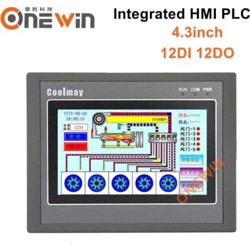 4.3'' plc with touch panel hmi Integrated DC24V Transistor Relay Output Digital I/O 12DI 12DO RS232 FX2N MX2N-43HB-24MT MR
