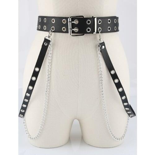 Harajuku Black Women Belt Punk Leather Pin Buckle Waist Belt Jeans Fashion Individual Decorative Belt Chain Women Belt Strap