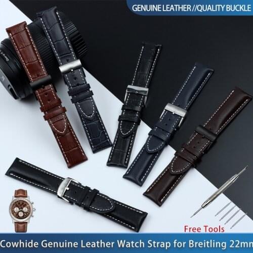 Genuine Real Cow Leather Watch Band Watchband For Breitling Strap For NAVITIMER WORLD Avenger Superocean Belt 22mm Pin Buckle