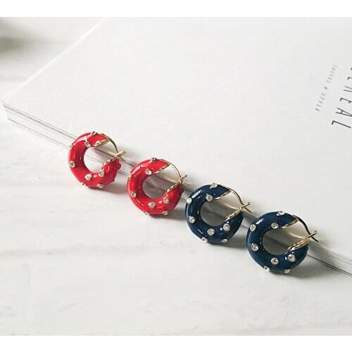 Minimalist Brass Enamel C Shape Earrings for Women Femme Sparkly Rhinestone Circle Open Hoop Earrings Statement Party Jewelry