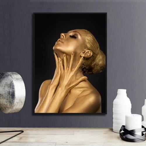 Modern Golden Women Body Canvas Painting Abstract Wall Art Portrait Picture Poster Print Craft Living Room Corridor Decoration