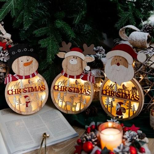 Led Light Wood Christmas Tree Decoration Elk Santa Clause Snowman Hanging Ornaments Navidad Fairy Christmas Gift Home Decore
