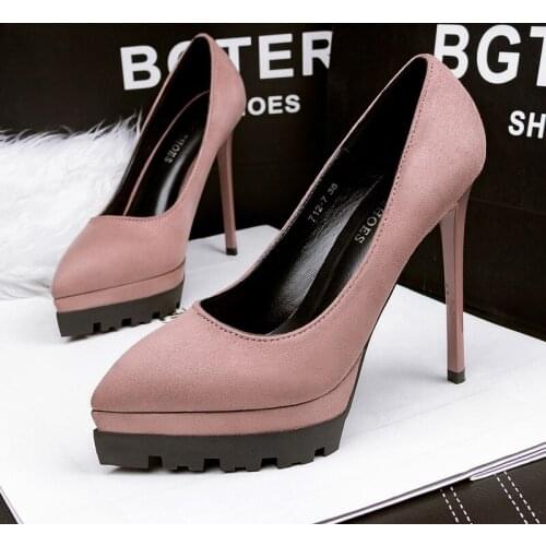 Women pumps Flock Slip On 12CM Thin Heels High heels Pointed Toe waterproof Shallow shoes for women women shoes 2020 size 35-42