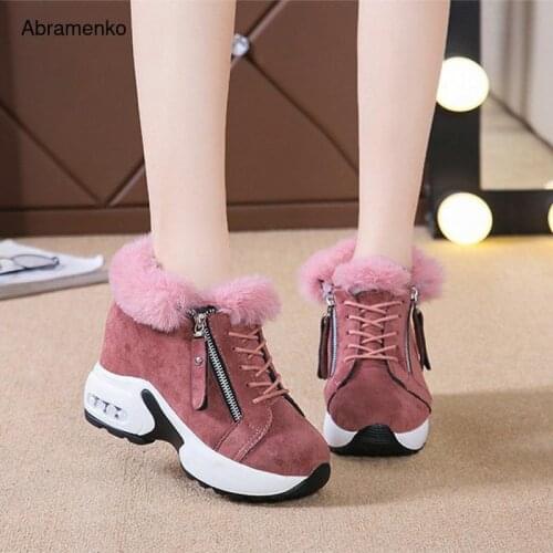 Women Winter Fur Vulcanized Shoes Womens Warm Sneakers Lace Up Platform Fashion Female Shoes Comfortable Casual Footwear New