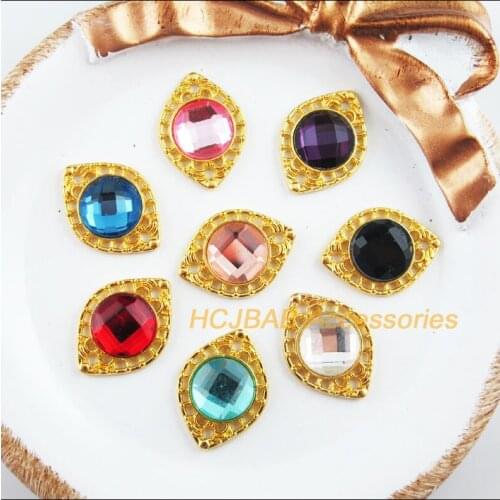 16 New Eye Charms Gold Color Retro Round Mixed Crystal Connectors 15x20mm