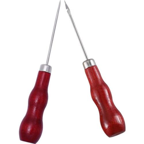 2PCS DIY Leather Tent Sewing Awl Pin Wooden Handle Punch Hole Repair Tool Hand Stitcher Leathercraft Needle Stitcher Tool
