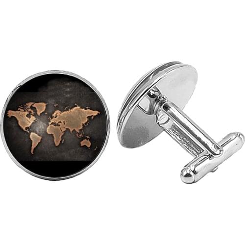 2019 New World Europe and America Map Cufflinks Gothic Glass Convex Round Mens Cufflinks To Send Mens Gift Jewelry