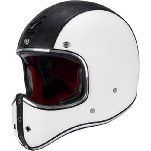 2021 Vintage Full Face Motorbike Helmet Leather Cafe Racer Cross Country Motorcycle Full Face Helmet Retro capacete de moto