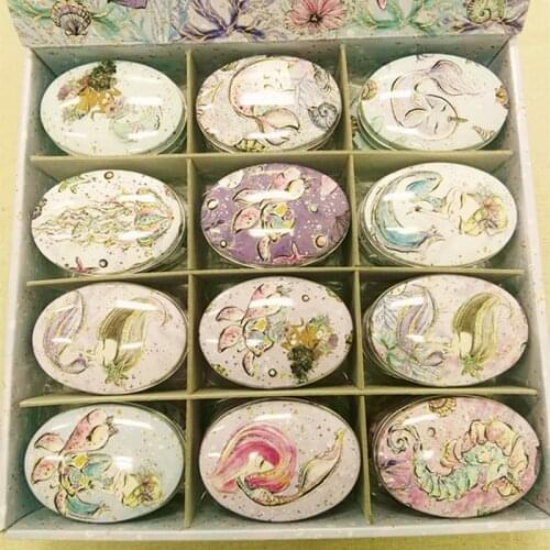 24pc/box Small Storage Box Mixed mermaid Printing Oval Shape Candy Box Handmade Soap Case Mini Tin Jewelry box Small Pill Case