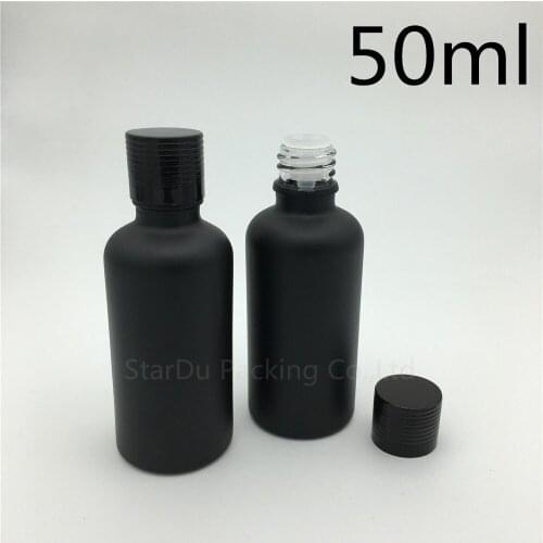 240pcs 50ML Black Frosted Glass Bottle Vials Essential Oil Bottle with black screw cap Perfume bottles