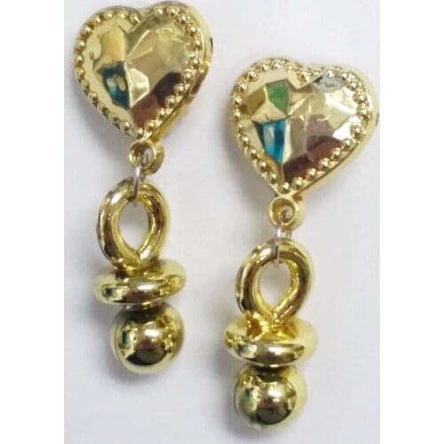 48 pair Plastic gold heart Earring Girl Princess VINTAGE Charms Retro Birthday Party Favors Pinata Bag Fillers Gift Jokes