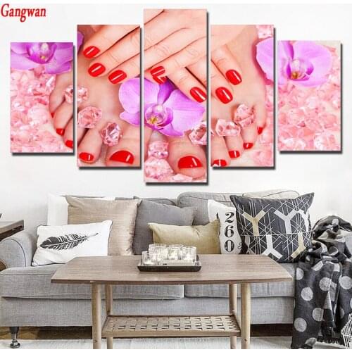 5 Pieces Beauty Salon diamond Painting Nail Sexy Woman Manicure Pictures cross stitch kits full square round rhinestone decor