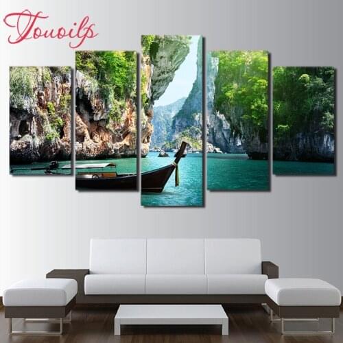 TOUOILP 5D DIY Full Square&round 5pcs 5d 5 Pieces Nature Canyon Lake Landscape 5d Diamond Painting Combination diamond Embroidery Mosaic Home Decor painting