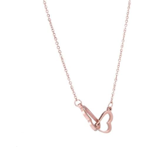 AMORUI Heart To Heart Women Necklaces Stainless Steel Gold/Rose Gold Color Link Chain Pendant Necklace For Couple Lovers