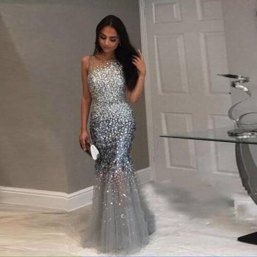Bling Mermaid Evening Dresses robe de soiree New Arrival Beads Crystals Evening Party Gown Sexy abiye vesido de festa