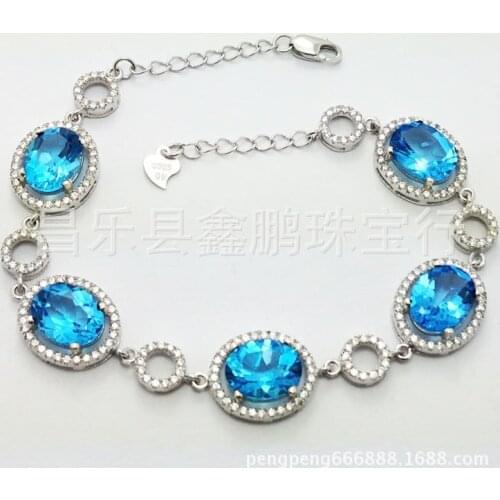 925 sterling silver topaz stone bracelet ladys color is good Blue crystal Authentic jewelry