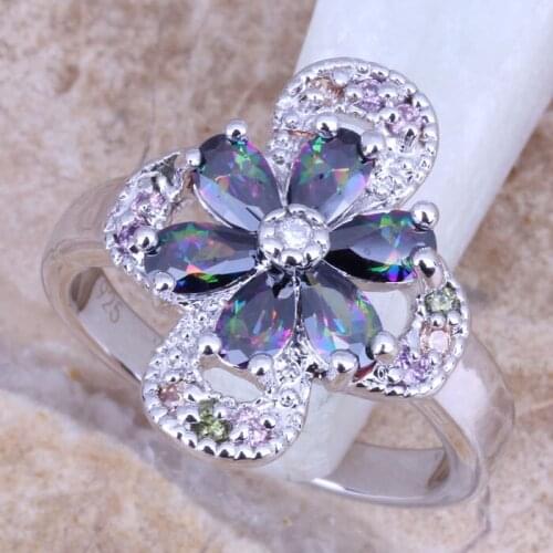 Valuable Rainbow Cubic Zirconia Multigem Silver Plated Womens Ring Size 6 / 7 / 8 / 9 E805