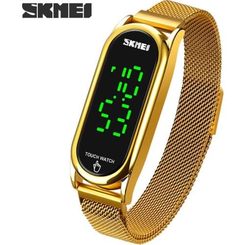 Fashion Luxury Womens Watch Mesh Belt Digital Watch Touch Screen Calendar Electronic Wristwatch Top Brand SKMEI Clock For Girl