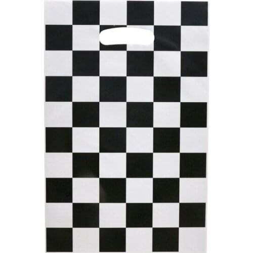 Black and white square lattice Plastic Loot Bags Birthday Decorate Gifts Bags Happy Baby Shower Events Party Kids Favors 20PCS