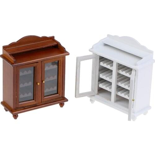 Wine Cabinet 1/12 Wooden Wine Cabinet Model Kitchen Furniture Toy Miniature Dollhouse Decor Accessory Gift Kids Miniature