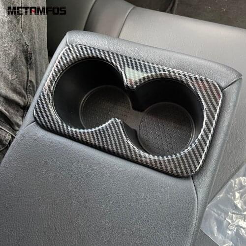 For Nissan Rogue X-trail 2021 2022 Carbon Fiber Rear Seat Cup Holder Water Bottle Decoration Frame Inner Accessories Car Styling