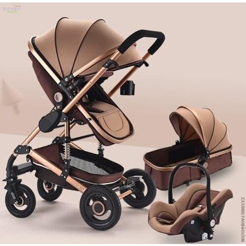 High-view Baby Stroller Can Sit Three-in-one Two-way Baby Stroller for Newborns with Folding Shock-proof Basket