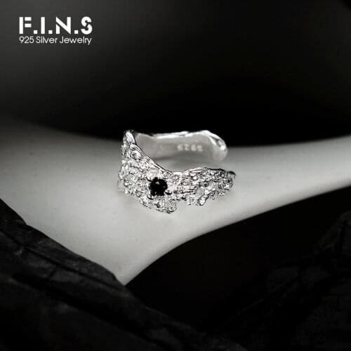 F.I.N.S 1PC S925 Sterling Silver Irregular Ear Clip No Pierced Zircon Inlaid Wrinkle Surface Wide Earcuff Catilage Fine Jewelry