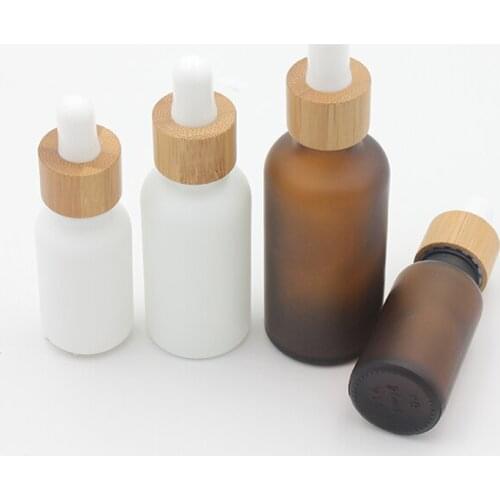 30ml frosted amber Frosted Amber White Glass Dropper Bottle with Bamboo Cap 1oz Glass Bamboo Essential Oil Bottle