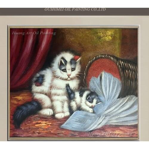 Wholesale Handmade Lovely Cat Mothers Love Oil Painting on Canvas For Children Room Decor Hand Painted Animal Paintings