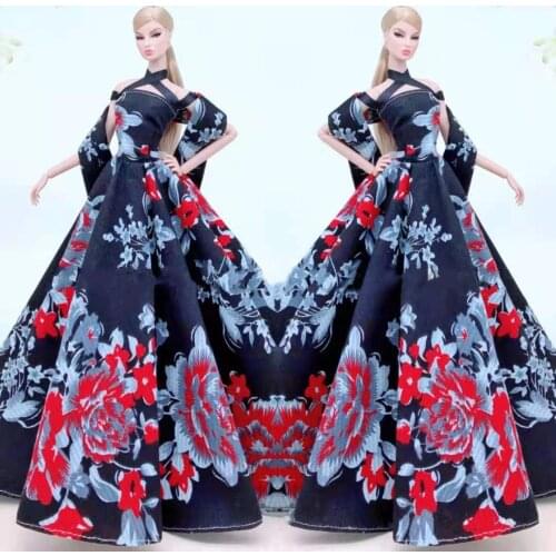 Classic Black Floral Wedding Dress 1/6 BJD Clothes for Barbie Doll Clothes Outfits Princess Gown Vestidos 11.5" Dolls Accessory