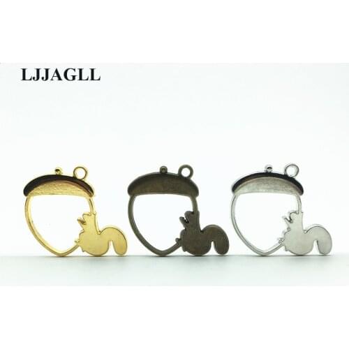 LJJAGLL Pine cones Beads 3 Color 10pcs 36*32mm Alloy Hollow Squirrel Blank Tray Bezel Charm Handmade Pendants Jewelry Diy ABK011