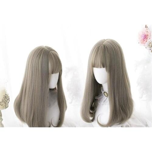 Lolita Girl 60CM Long Straight Synthetic Bangs Women Cute Doll Lady Cosplay Wig D124